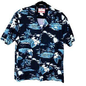 RJC Hawaiian Shirt Men's L Aloha Wood‎ Button Islands Tropical USA Coastal Beach